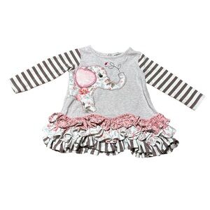 Girls Pink Floral Elephant Ruffle Tunic Top